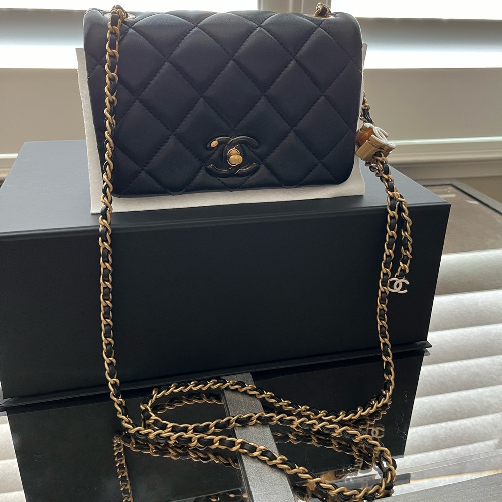 CHANEL Black Crossbody Bag with Gold Chain